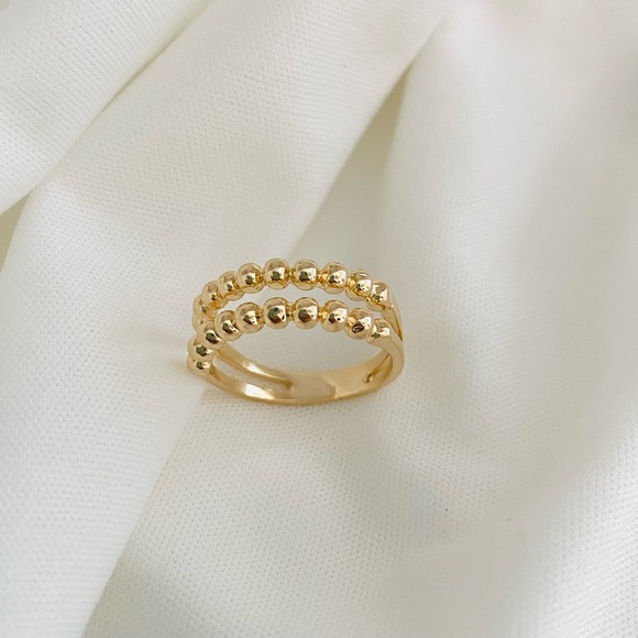 Gold Ball Ring- Double Band Ring - Picture 1 of 7